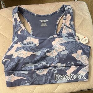 Reebok Women's Blue and Light Pink Camo Sports Bra